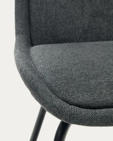 Aimin chair in grey chenille and steel legs with a matte black painted finish