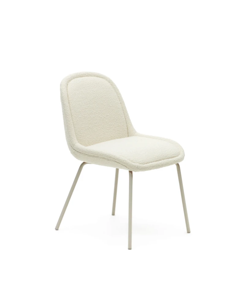 Aimin chair in white fleece and steel legs with a matte beige painted finish