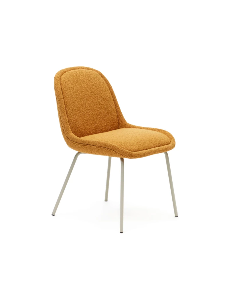 Aimin chair in mustard fleece and steel legs with a matte beige painted finish