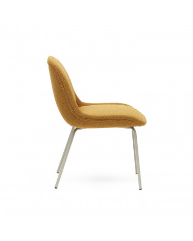 Aimin chair in mustard fleece and steel legs with a matte beige painted finish