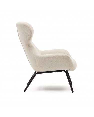 Belina armchair in white shearling and steel with black finish