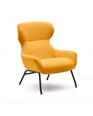 Belina armchair in mustard shearling and steel with black finish