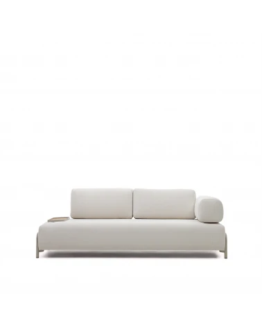 Compo 3-seater beige chenille sofa, small tray oak veneer and grey metal structure 232cm