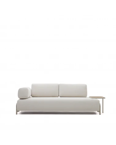 Compo 3-seater sofa chenille beige, large tray oak veneer and grey metal structure 232cm