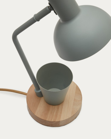 Katia desk lamp in wood and green metal