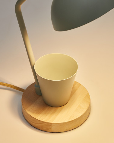 Katia desk lamp in wood and green metal