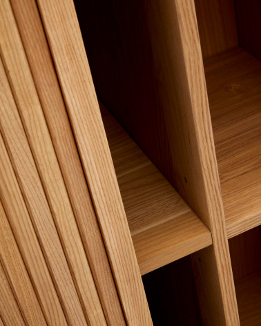 Mailen 2 door highboard in ash veneer with a natural finish 110 x 140 cm