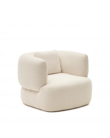 Martina armchair in off-white shearling with cushion