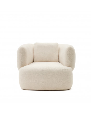 Martina armchair in off-white shearling with cushion