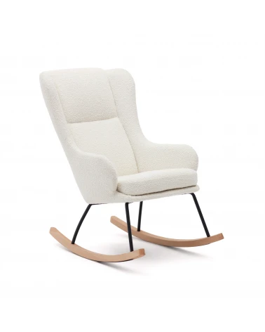 Maustin rocking chair in white shearling with a black steel structure and beech wood