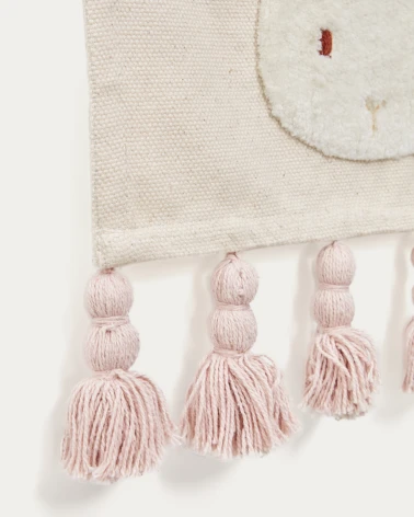 Yanil white cotton rabbit wall hanging with pink tassels, 40 x 30 cm