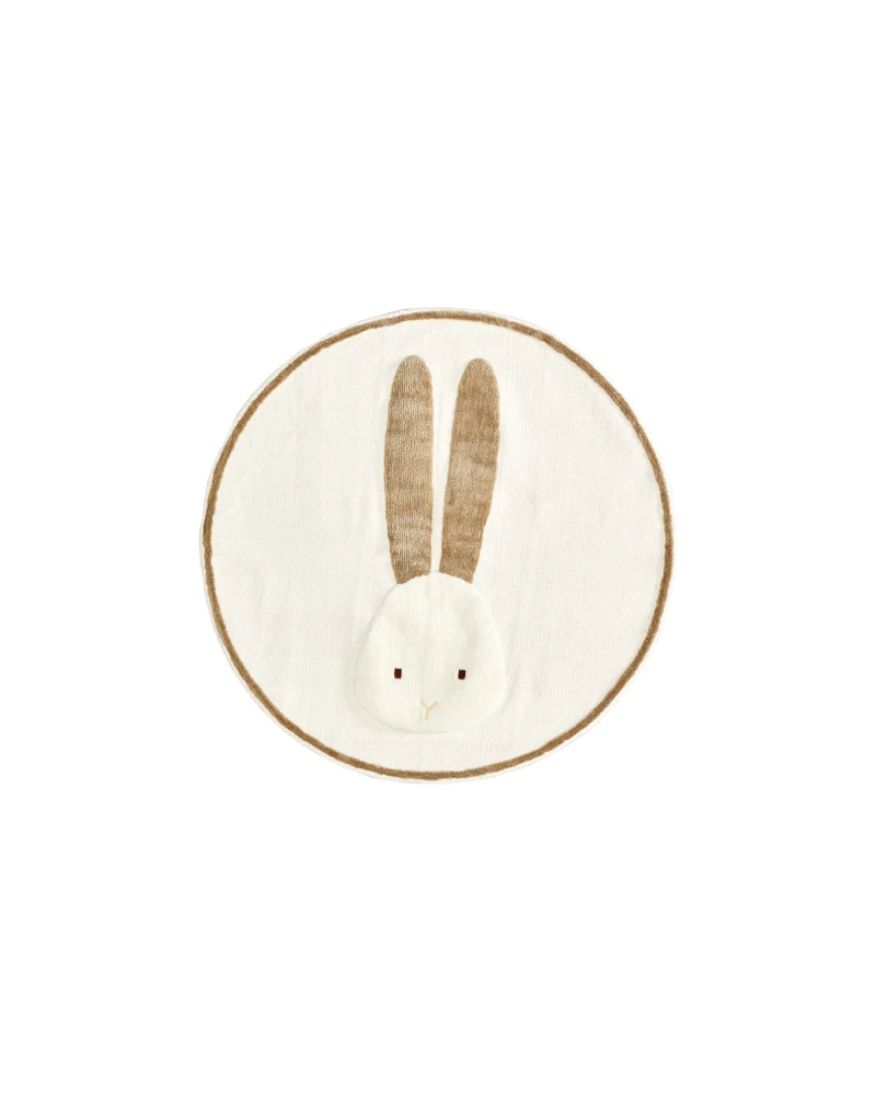 Yanil round beige cotton rabbit rug, Ă 100 cm