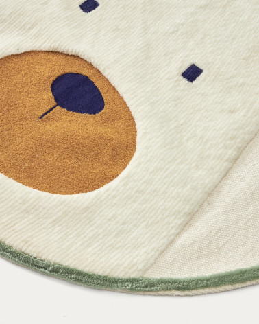 Zelda round white cotton bear rug, Ă 100 cm