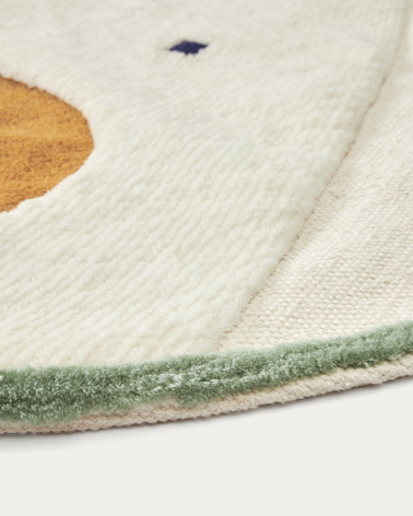 Zelda round white cotton bear rug, Ă 100 cm