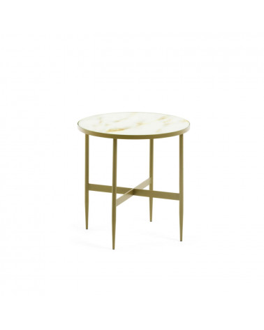 Elisenda glass side table in white with golden steel structure Ă 50 cm