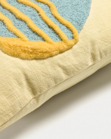 Cordelia 100% beige cotton cushion cover with multicolour marine animals, 45 x 45 cm