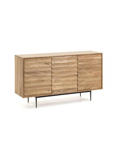 Delsie solid acacia wood 3 door sideboard with black finish steel, 147 x 81 cm