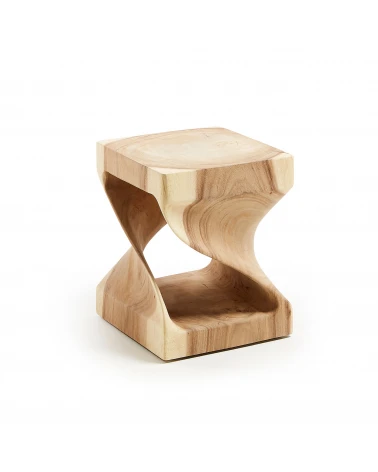 Hakon solid rain tree wood side table with carved interior, 30 x 30 cm