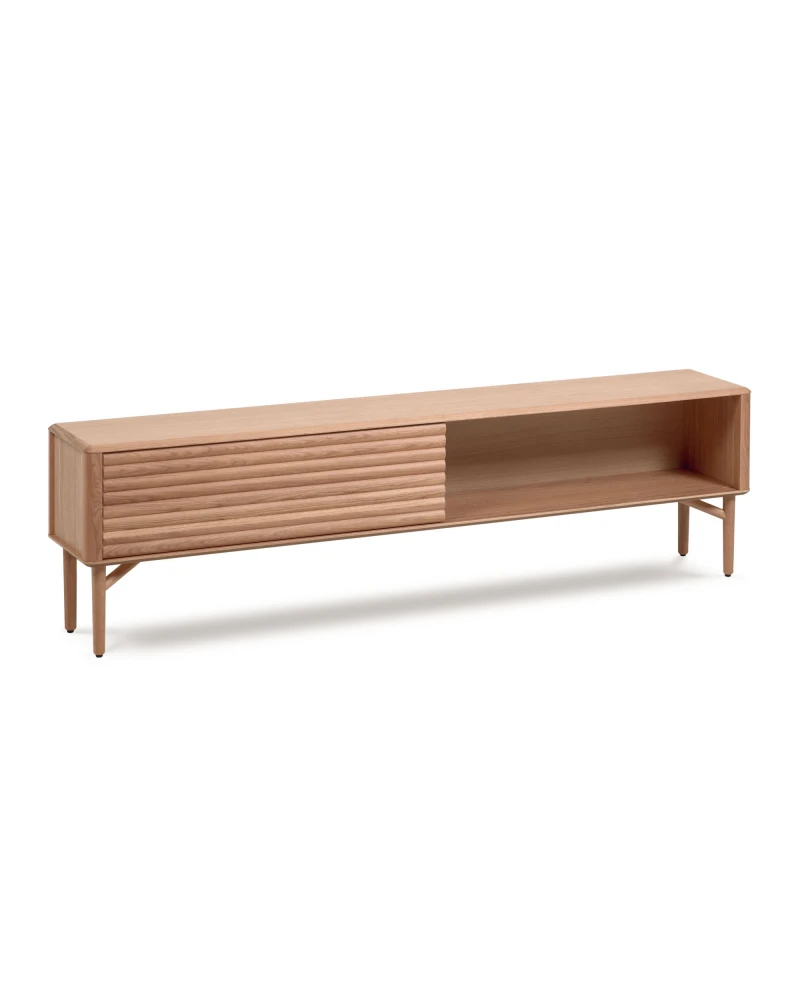 Lenon 2 door solid wood and oak veneer TV stand, 200 x 57 cm, FSC MIX Credit