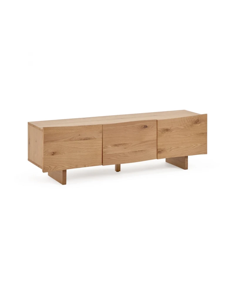 Rasha 4 door TV stand in oak veneer with natural finish, 160 x 45 cm