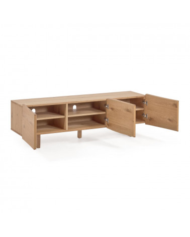 Rasha 4 door TV stand in oak veneer with natural finish, 160 x 45 cm