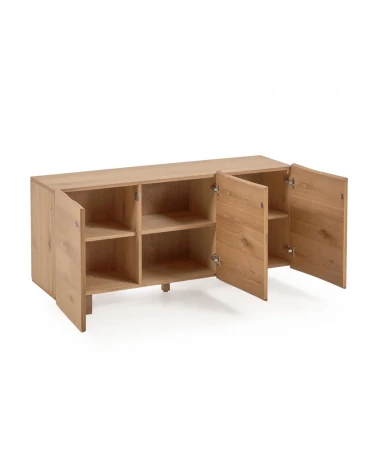 Rasha 3 door sideboard in oak veneer with natural finish, 150 x 71 cm