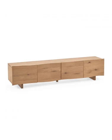 Rasha 4 door TV stand in oak veneer with natural finish, 200 x 45 cm