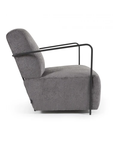 Gamer armchair in grey chenille and metal with black finish