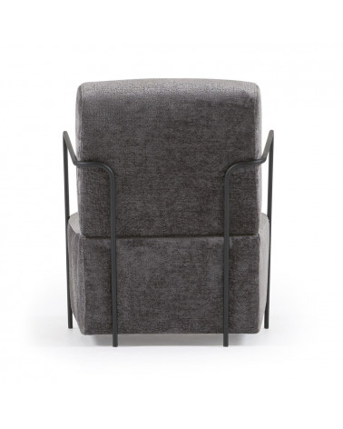 Gamer armchair in grey chenille and metal with black finish