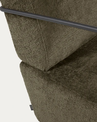 Gamer armchair in green chenille and metal with black finish
