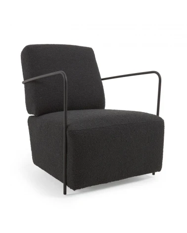 Gamer armchair in black shearling and metal with black finish