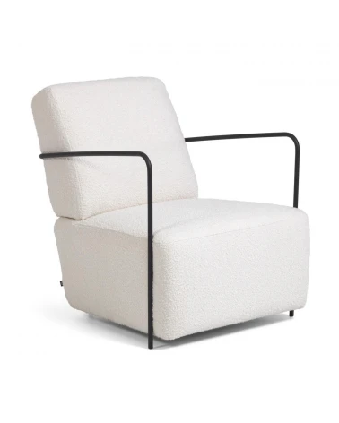 Gamer armchair in white fleece with metal legs with black finish