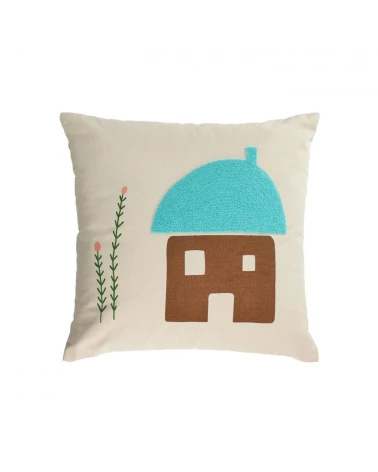 Leshy 100% cotton multi-coloured cushion cover with house 45 x 45 cm